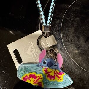 Disney Stitch Surfboard Keychain with Lanyard - Blue and Pink